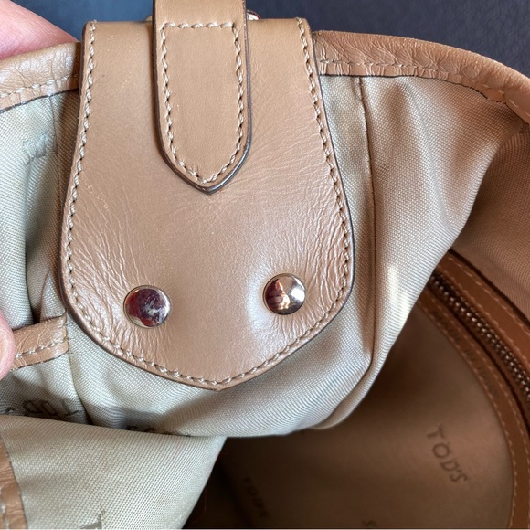 Tods coated canvas two way bag blue with tan leather trim - Picture 10 of 15